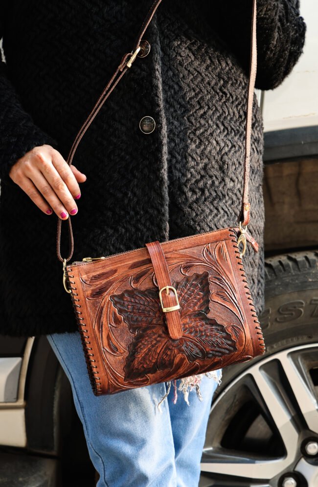 Handmade Leather Sling Bag - Brown