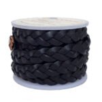10mm Flat Braided Leather Cord, Black