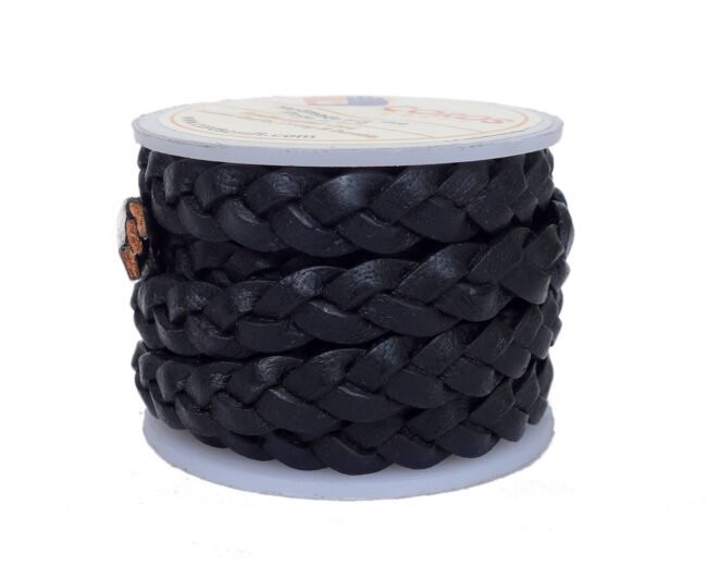 10mm Flat Braided Leather Cord, Black