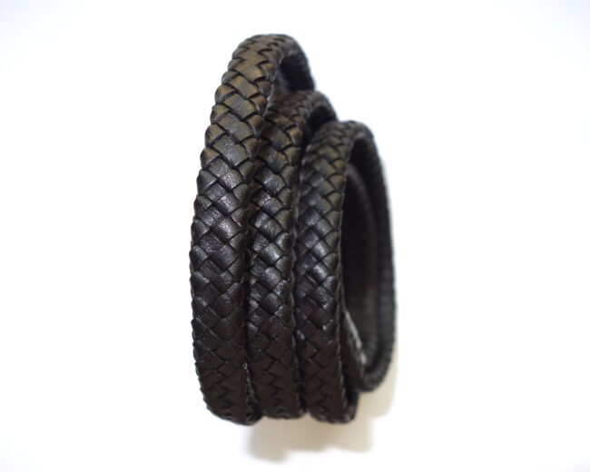 10x4mm Flat Braided Leather Cord, Black