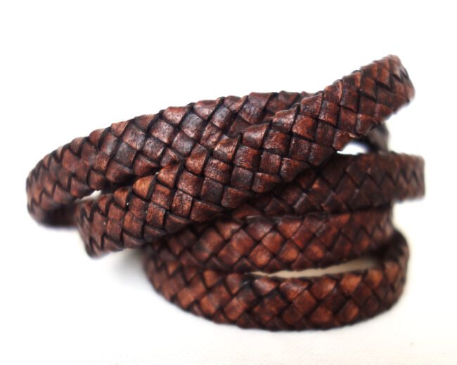 10x4mm Flat Braided Leather Cord, Vintage Dark Brown