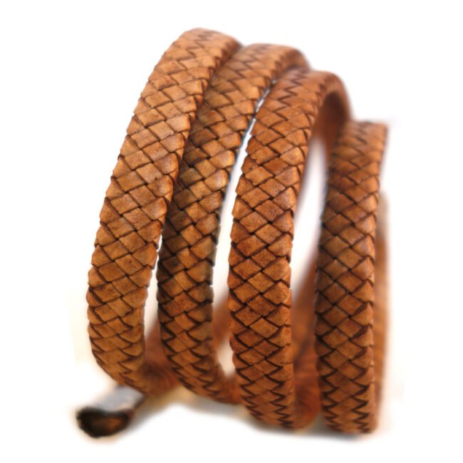 10x4mm Flat Braided Leather Cord, Vintage Brown