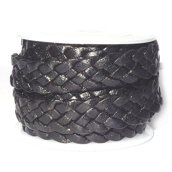 12mm Flat Braided Leather Cord, Vintage Black