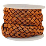 12mm Flat Braided Leather Cord, Vintage Brown