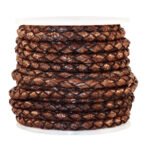 3mm Round Braided Leather Cord, Vintage Dark Brown