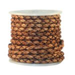 3mm Round Braided Leather Cord, Vintage Brown