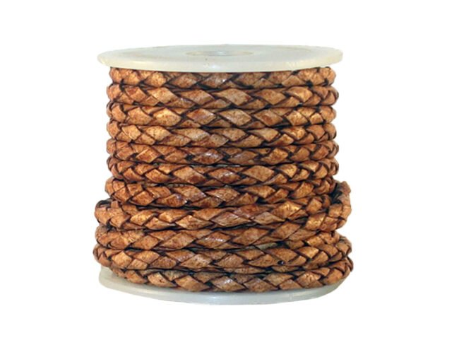 3mm Round Braided Leather Cord, Vintage Brown