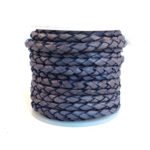 3mm Round Braided Leather Cord, Vintage Blue