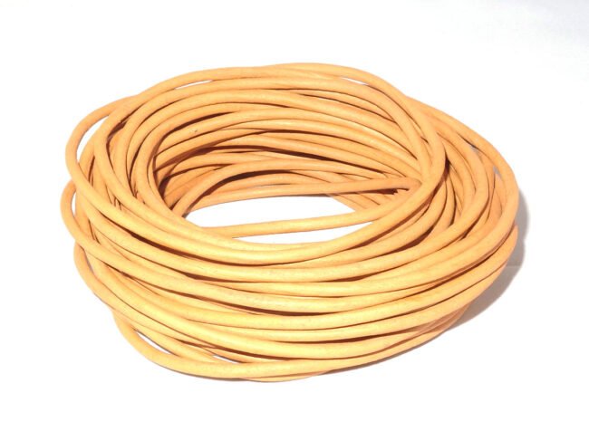 Round Leather Cords, Vintage, 1mm, 1.5mm, 2mm, 3mm in 10 Meters - Vintage Mustard, 2mm