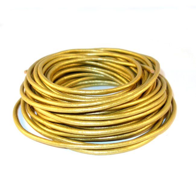 Round Leather Cords, Metallic, 1mm, 1.5mm, 2mm, 3mm in 10 Meters - Metallic Golden, 2mm