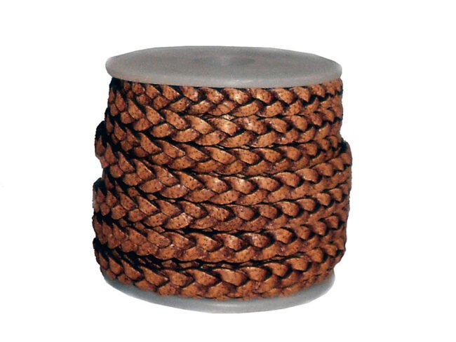 5mm Flat Braided Leather Cord, Brown Vintage