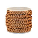 5mm Flat Braided Leather Cord, Tan Vintage