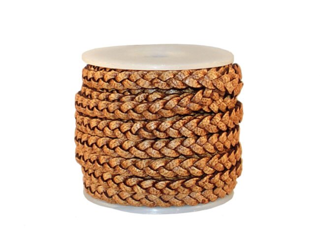 5mm Flat Braided Leather Cord, Tan Vintage