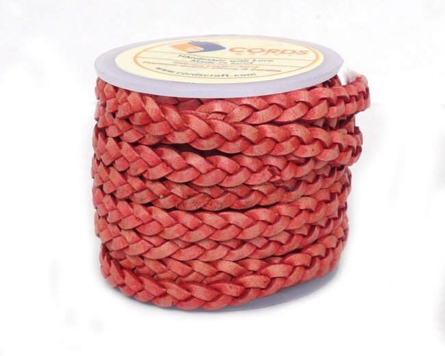 5mm Flat Braided Leather Cord, Fuchsia Vintage
