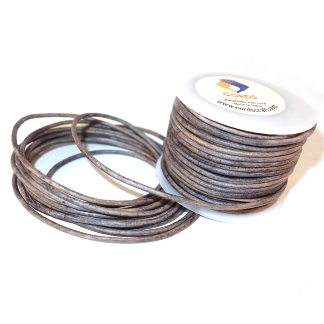2mm Round Leather Cords, Natural Grey Distress