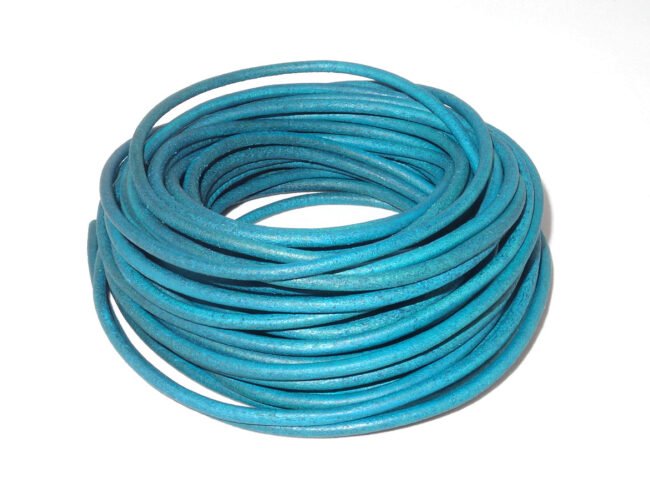 Round Leather Cords, Vintage, 1mm, 1.5mm, 2mm, 3mm in 10 Meters - Vintage Turquoise, 3mm