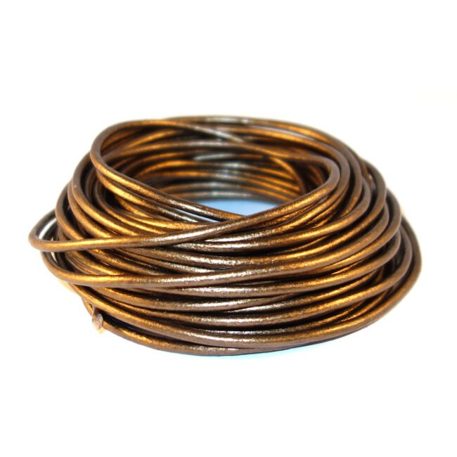 Round Leather Cords, Metallic, 1mm, 1.5mm, 2mm, 3mm in 10 Meters - Metallic Bronze, 3mm