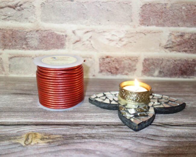 Round Leather Cords, Metallic Poppy Red
