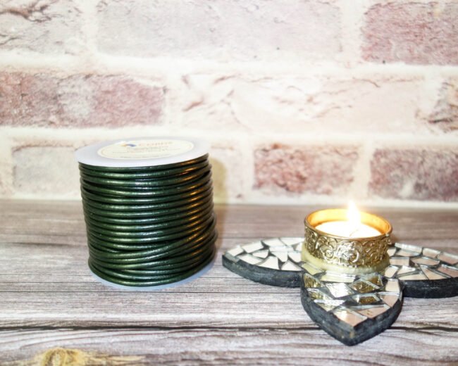 Round Leather Cords, Metallic Forest Green