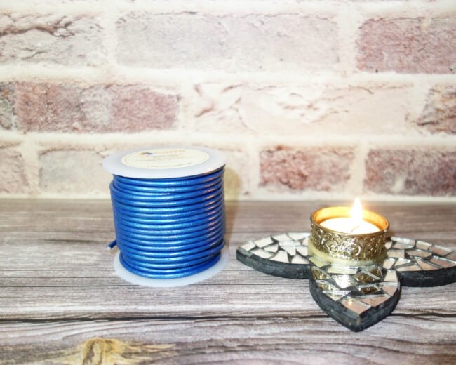 Round Leather Cords, Metallic Royal