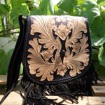 Black Tassels Crossbody Bag, Medium Size with Semi-Precious Stone