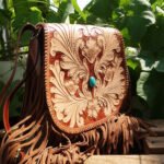 Tan Tassels Crossbody Bag, Medium Size with Semi-Precious Stone